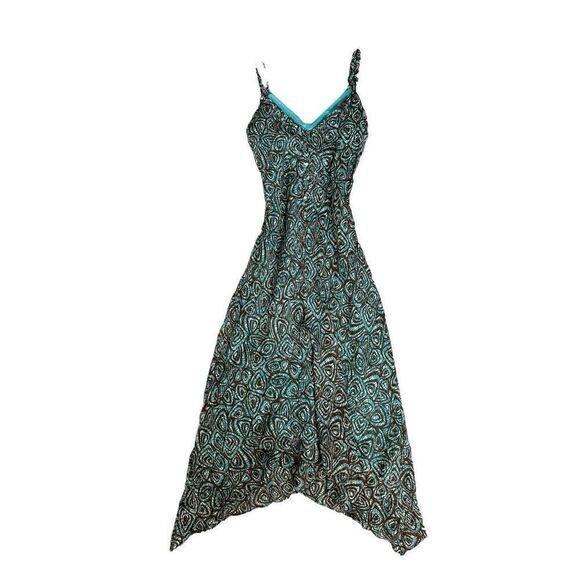 Vintage Y2K Nine West Silk Slip Dress 4 Midi Sleeveless Teal Brown Sequin Fairy - Picture 1 of 9
